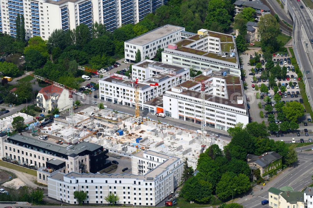 Aerial photograph Potsdam - Construction site to build a new multi-family residential complex of Wohnen on Nuthe Vermoegensverwaltungs GmbH on Lotte-Pulewka-Strasse in Potsdam in the state Brandenburg, Germany