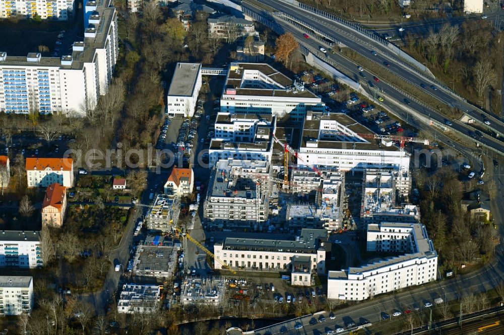 Aerial photograph Potsdam - Construction site to build a new multi-family residential complex of Wohnen on Nuthe Vermoegensverwaltungs GmbH on Lotte-Pulewka-Strasse in Potsdam in the state Brandenburg, Germany