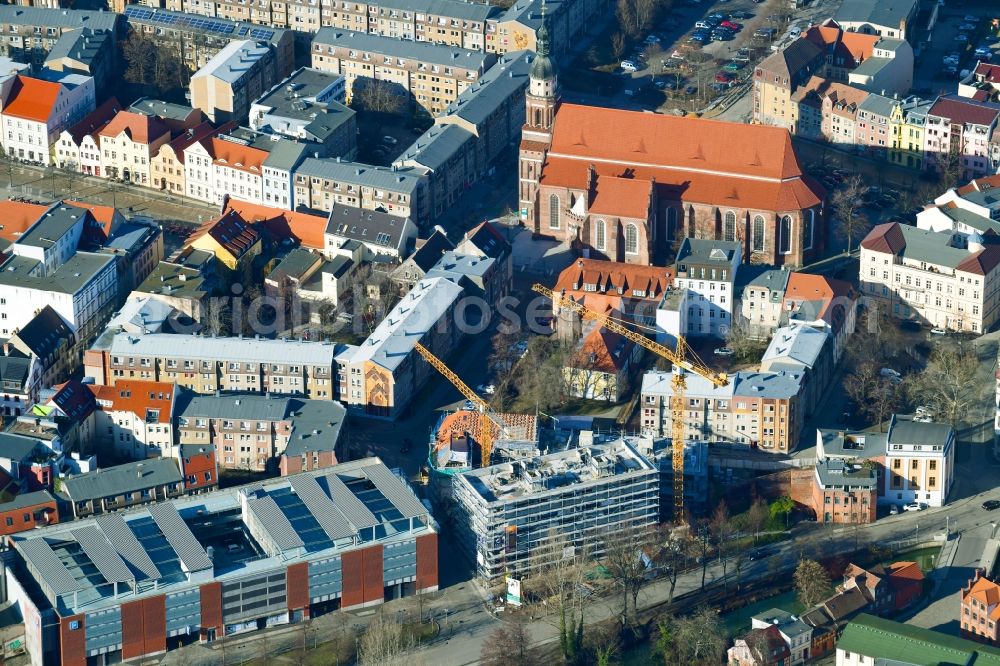 Aerial photograph Cottbus - Construction site to build a new multi-family residential complex Wohnen on Spreeufer of Sternbau GmbH between Muehlenstrasse and Am Spreeufer in Cottbus in the state Brandenburg, Germany