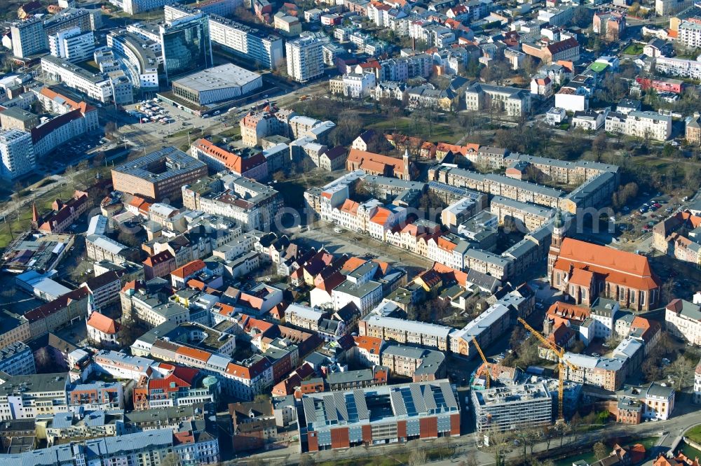 Cottbus from the bird's eye view: Construction site to build a new multi-family residential complex Wohnen on Spreeufer of Sternbau GmbH between Muehlenstrasse and Am Spreeufer in Cottbus in the state Brandenburg, Germany