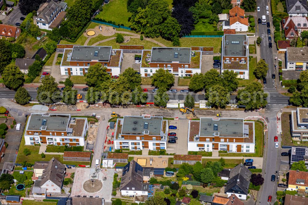 Hamm from above - Construction site of a new multi-family residential estate on Lippestrasse / Jaegerallee in the Mark part of Hamm in the state of North Rhine-Westphalia