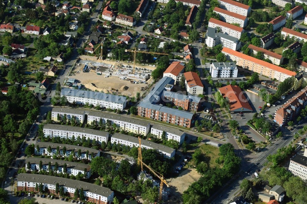 Teltow from the bird's eye view: Construction site to build a new multi-family residential complex Wohnen on Striewitzweg of Bonava Deutschland GmbH in Teltow in the state Brandenburg, Germany