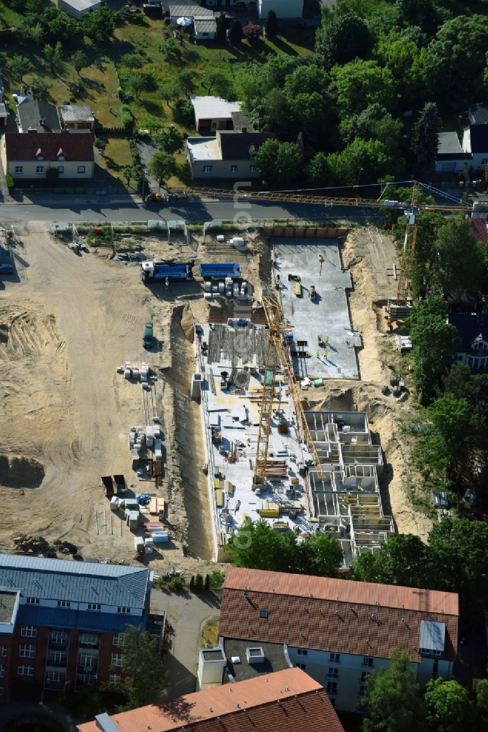 Aerial image Teltow - Construction site to build a new multi-family residential complex Wohnen on Striewitzweg of Bonava Deutschland GmbH in Teltow in the state Brandenburg, Germany