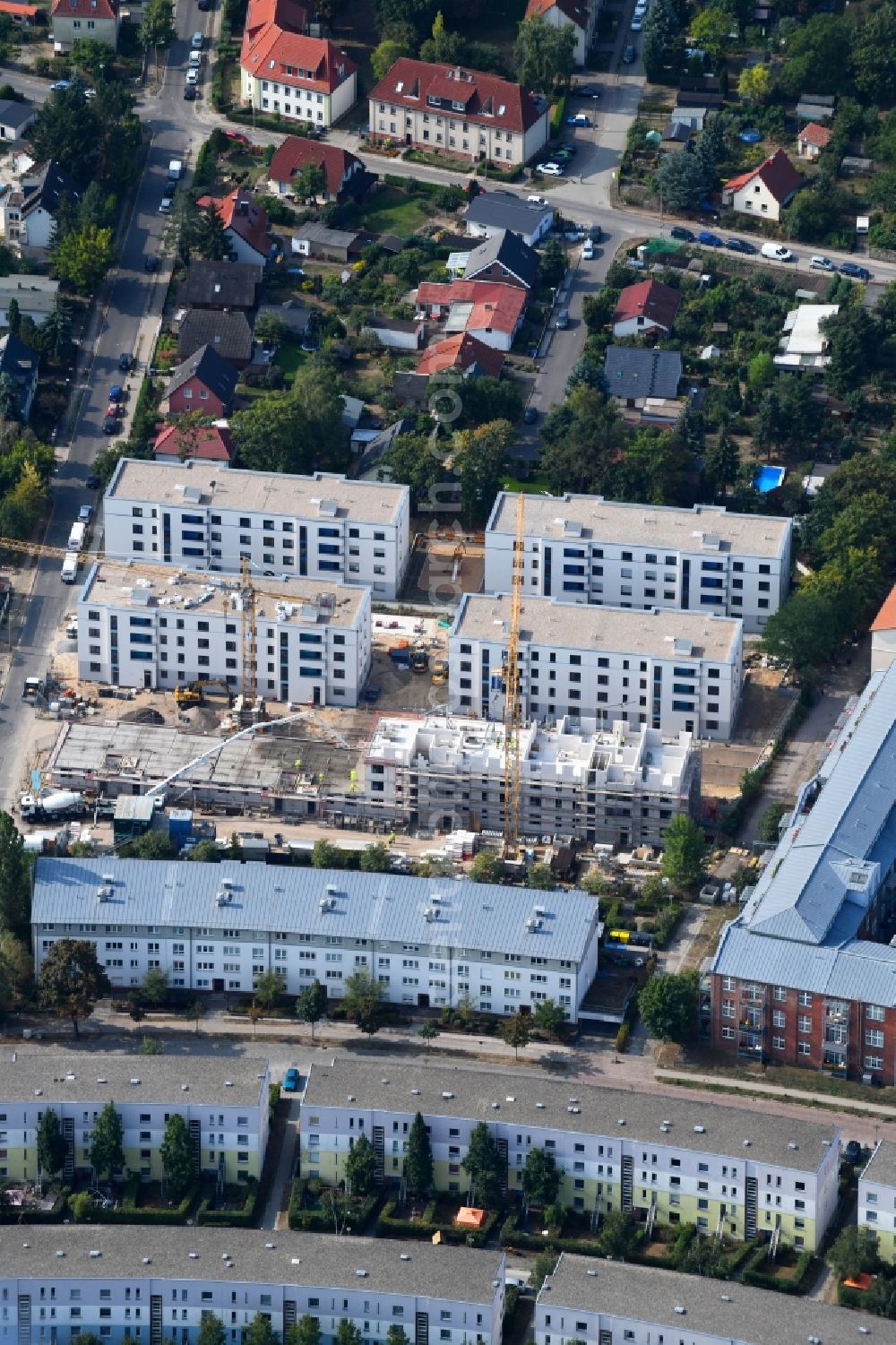 Aerial photograph Teltow - Construction site to build a new multi-family residential complex Wohnen on Striewitzweg of Bonava Deutschland GmbH in Teltow in the state Brandenburg, Germany