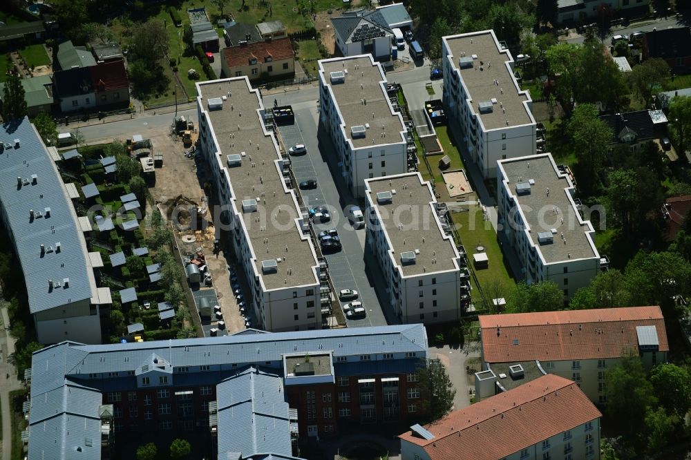 Teltow from above - Construction site to build a new multi-family residential complex Wohnen on Striewitzweg of Bonava Deutschland GmbH in Teltow in the state Brandenburg, Germany