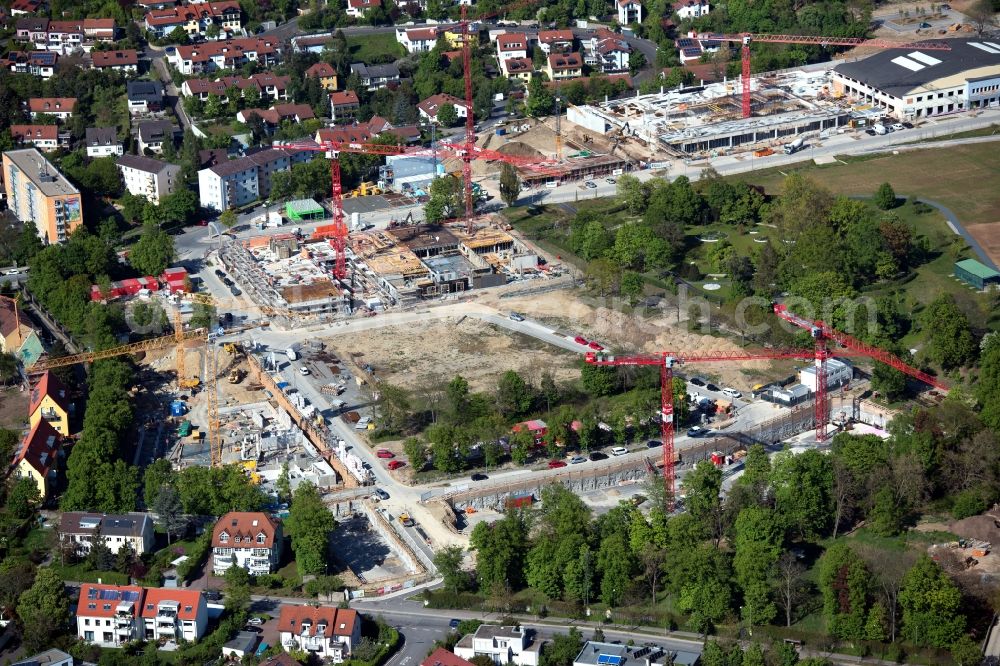 Würzburg from the bird's eye view: Construction site to build a new multi-family residential complex Wohnen on Terrassenpark in the district Frauenland in Wuerzburg in the state Bavaria, Germany