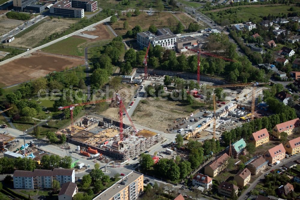 Aerial image Würzburg - Construction site to build a new multi-family residential complex Wohnen on Terrassenpark in the district Frauenland in Wuerzburg in the state Bavaria, Germany