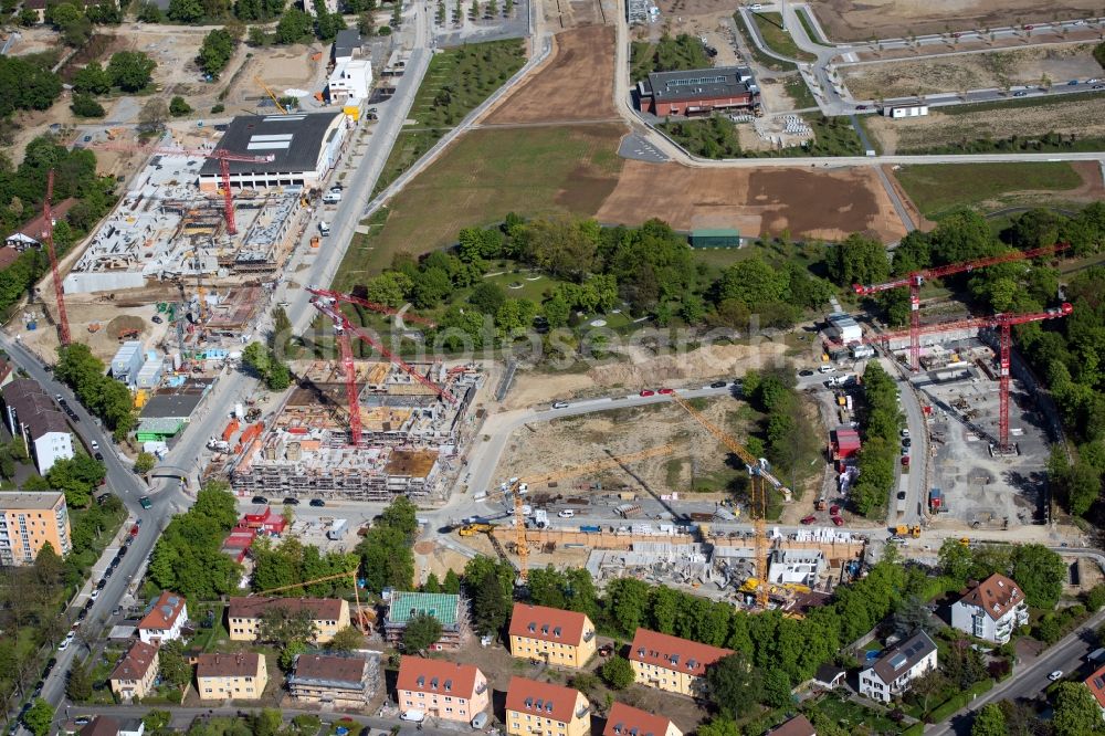 Aerial photograph Würzburg - Construction site to build a new multi-family residential complex Wohnen on Terrassenpark in the district Frauenland in Wuerzburg in the state Bavaria, Germany