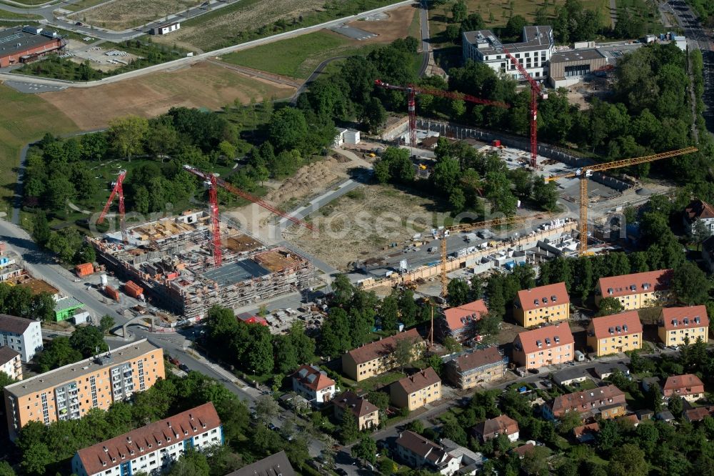 Würzburg from above - Construction site to build a new multi-family residential complex Wohnen on Terrassenpark in the district Frauenland in Wuerzburg in the state Bavaria, Germany