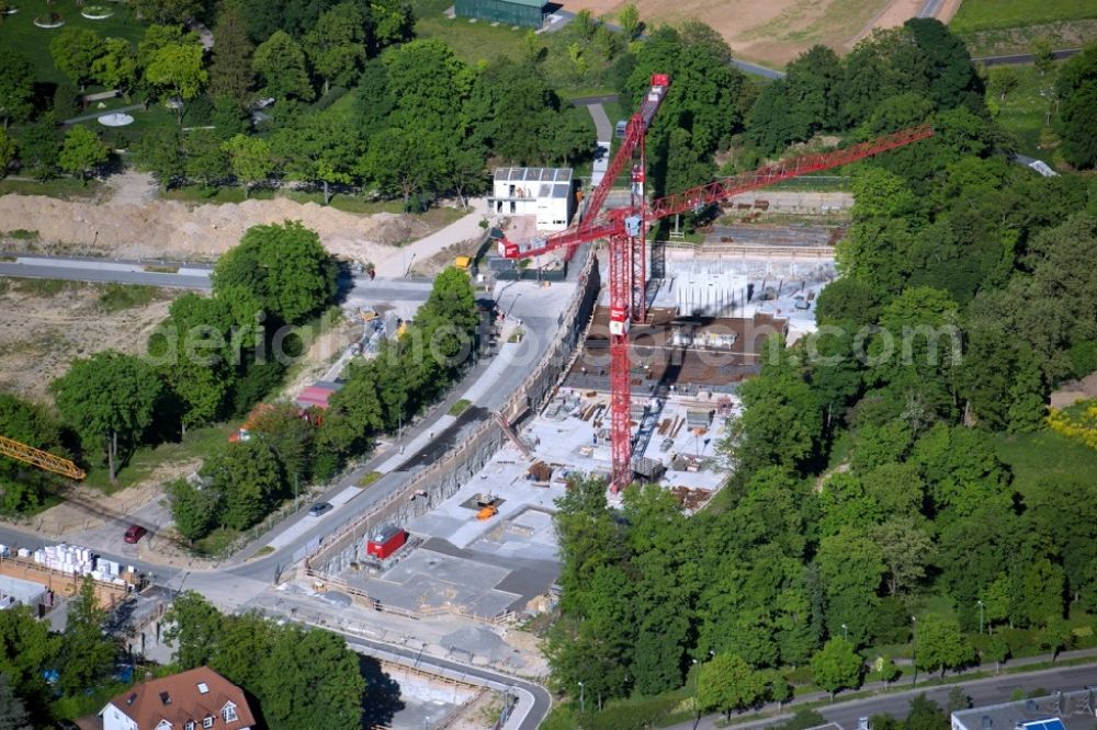 Würzburg from the bird's eye view: Construction site to build a new multi-family residential complex Wohnen on Terrassenpark in the district Frauenland in Wuerzburg in the state Bavaria, Germany