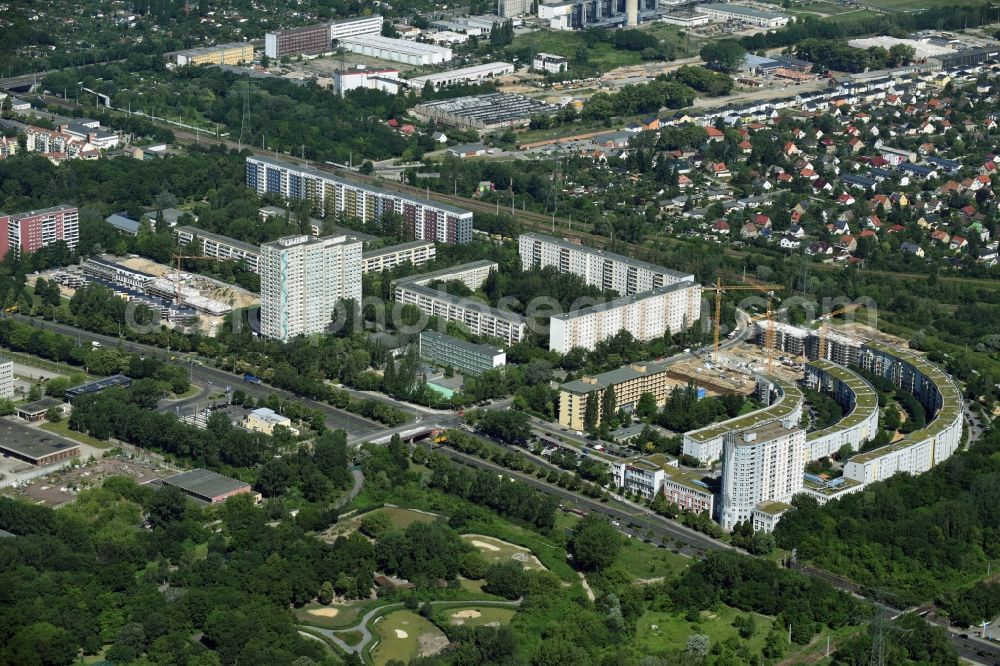 Berlin from the bird's eye view: Construction site of a new multi-family residential area with apartment buildings on Gensinger Strasse in the Lichtenberg district of Berlin, Germany