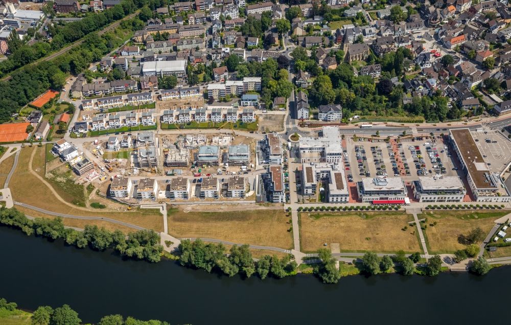 Herdecke from the bird's eye view: Construction site to build a new multi-family residential complex in residential Ufer-Viertel former Westfalia- Gelaende in the district Westende in Herdecke in the state North Rhine-Westphalia