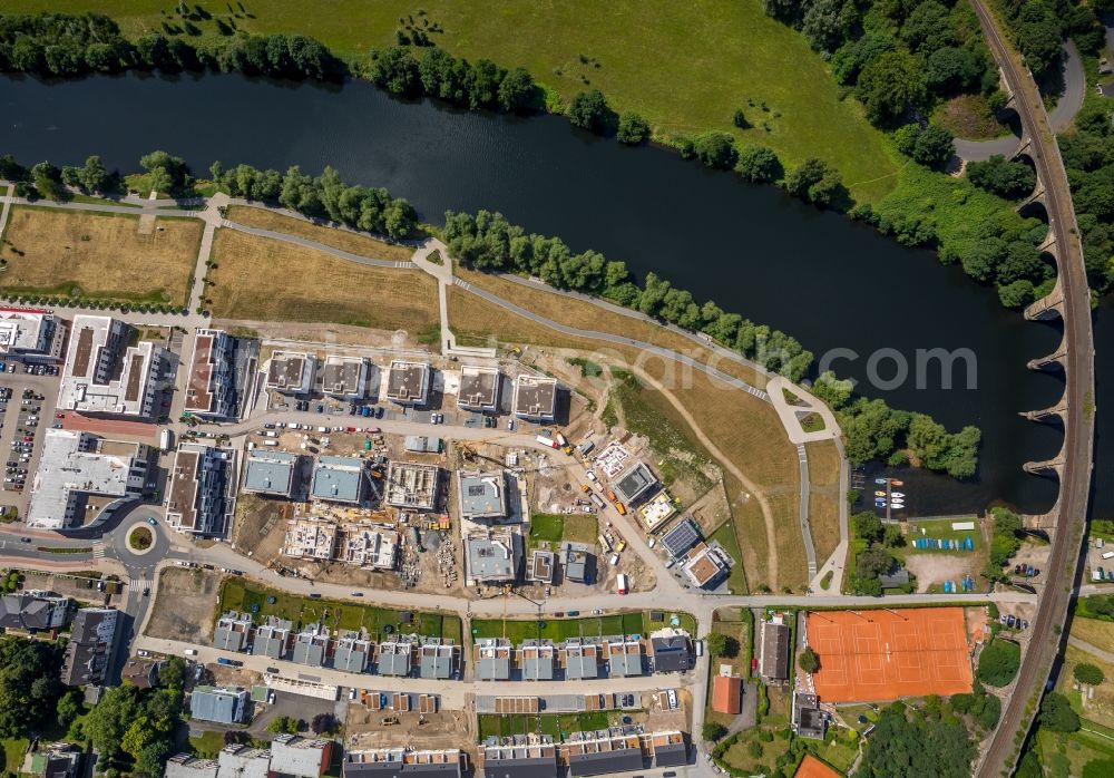 Herdecke from above - Construction site to build a new multi-family residential complex in residential Ufer-Viertel former Westfalia- Gelaende in the district Westende in Herdecke in the state North Rhine-Westphalia