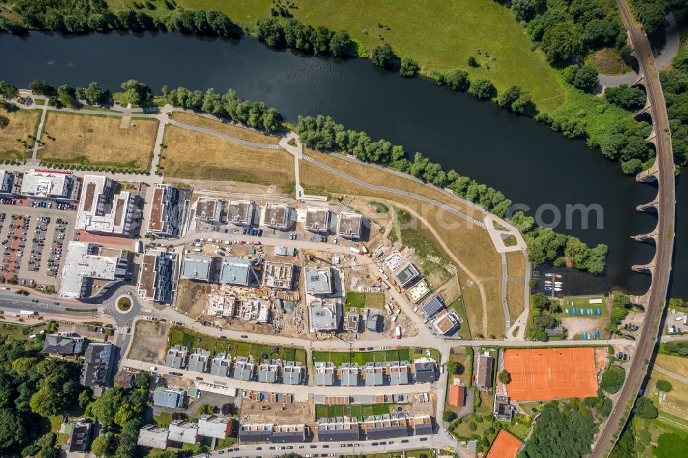 Herdecke from the bird's eye view: Construction site to build a new multi-family residential complex in residential Ufer-Viertel former Westfalia- Gelaende in the district Westende in Herdecke in the state North Rhine-Westphalia