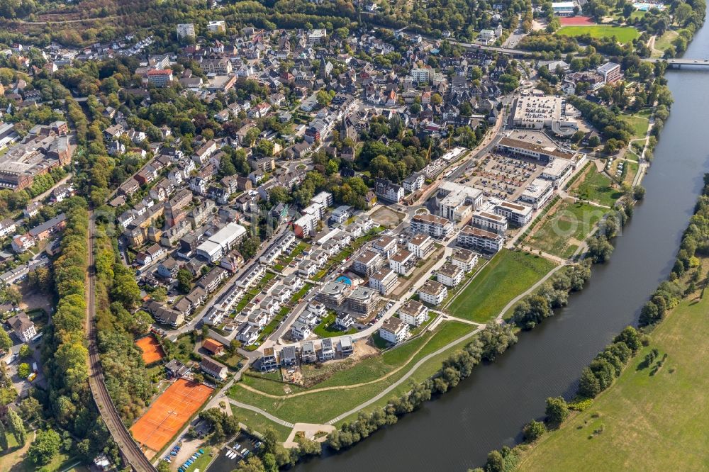 Herdecke from the bird's eye view: Construction site to build a new multi-family residential complex in residential Ufer-Viertel former Westfalia- Gelaende in the district Westende in Herdecke in the state North Rhine-Westphalia