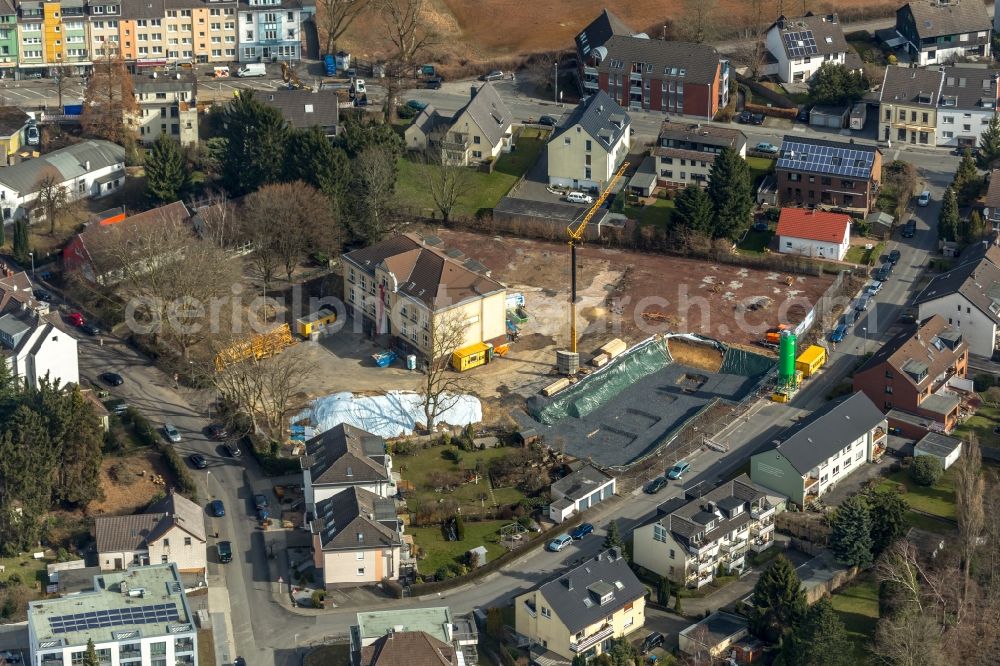 Mülheim an der Ruhr from above - Construction site to build a new multi-family residential complex Wohnhof Fuente on Kurt-Gies-Strasse in Muelheim on the Ruhr in the state North Rhine-Westphalia, Germany