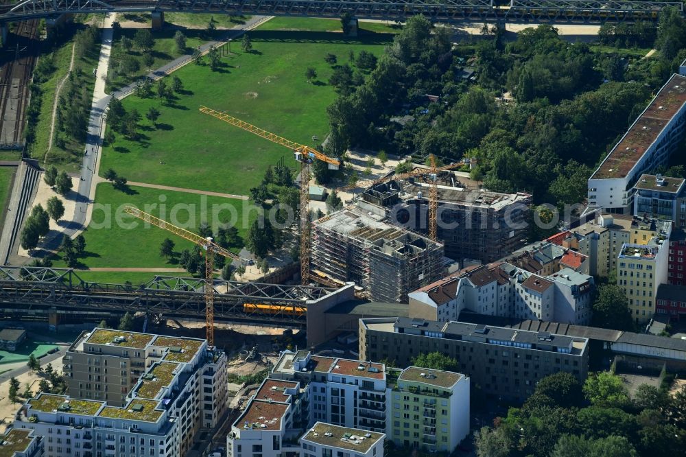 Berlin from above - Construction site to build a new multi-family residential complex WOHNPANORAMA on Dennewitzstrasse in the district Kreuzberg in Berlin, Germany