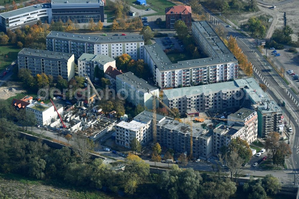 Aerial image Magdeburg - Construction site to build a new multi-family residential complex of Wohnungsbaugenossenschaft a??Stadt Magdeburg von 1954a?? eG in of Turmschanzenstrasse in Magdeburg in the state Saxony-Anhalt, Germany