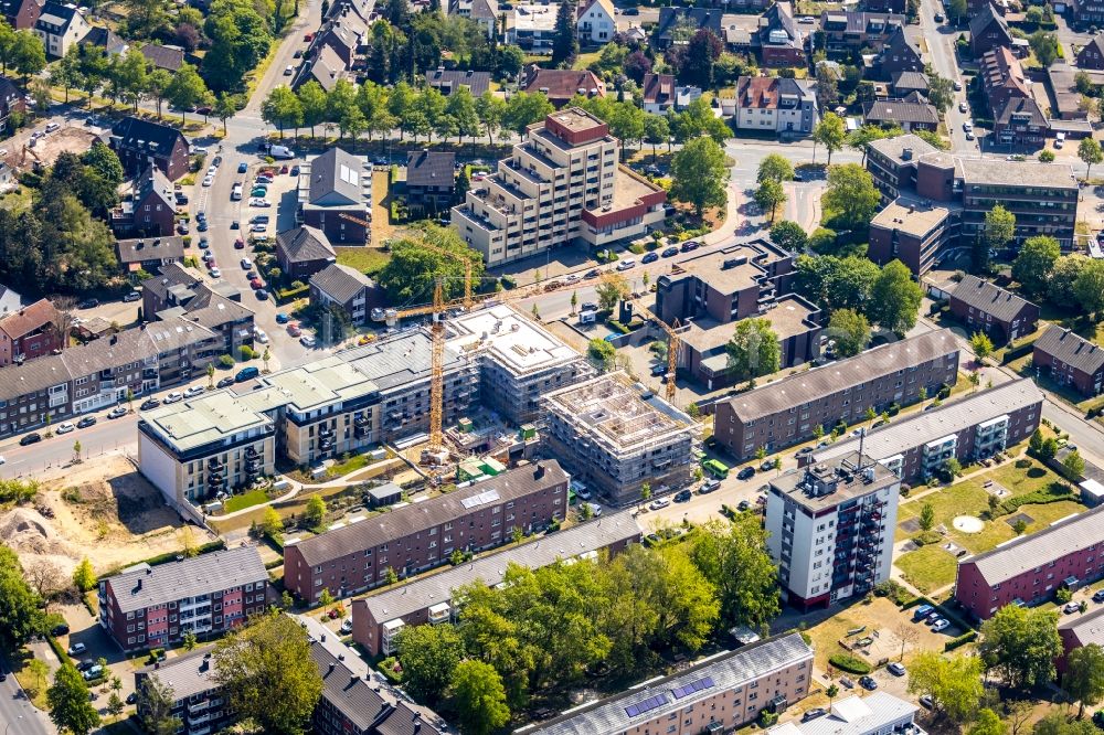 Aerial photograph Wesel - Construction site to build a new multi-family residential complex of Wohnungsbaugenossenschaft Wesel eG on Kreuzstrasse in Wesel in the state North Rhine-Westphalia, Germany