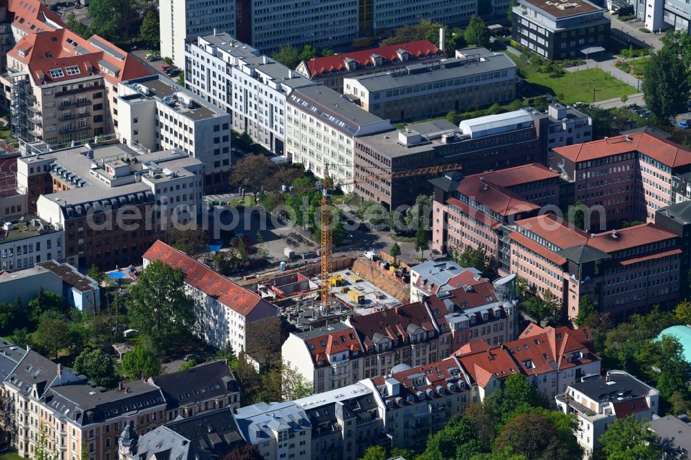 Aerial image Leipzig - Construction site to build a new multi-family residential complex of Wohnungsgenossenschaft UNITAS eG on Salomonstrasse in Leipzig in the state Saxony, Germany