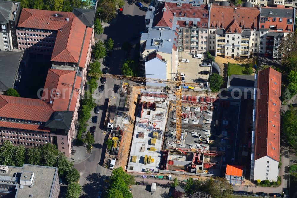 Aerial image Leipzig - Construction site to build a new multi-family residential complex of Wohnungsgenossenschaft UNITAS eG on Salomonstrasse in Leipzig in the state Saxony, Germany