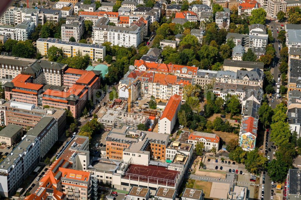 Aerial image Leipzig - Construction site to build a new multi-family residential complex of Wohnungsgenossenschaft UNITAS eG on Salomonstrasse in Leipzig in the state Saxony, Germany