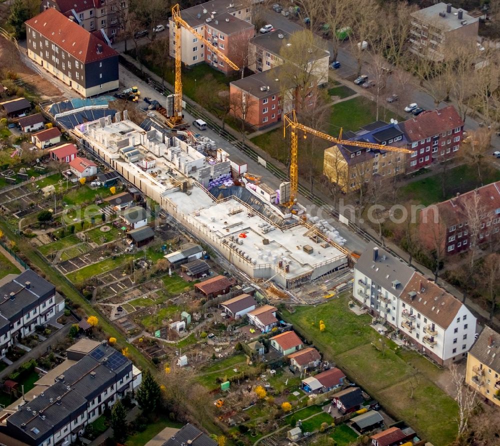 Aerial photograph Herne - Construction site to build a new multi-family residential complex of Wohnungsverein Herne eG on Augustastrasse in Herne in the state North Rhine-Westphalia, Germany