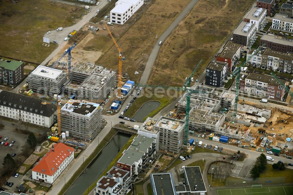 Hamburg from the bird's eye view: Construction site to build a new multi-family residential complex on Kaskadenpark - Wilsonstrasse - Charlotte-Muegge-Weg - Zur Jenfelder Au in the district Billstedt in Hamburg, Germany