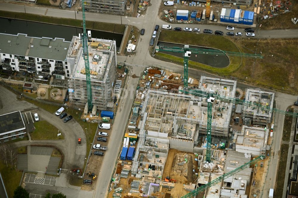 Hamburg from the bird's eye view: Construction site to build a new multi-family residential complex on Kaskadenpark - Wilsonstrasse - Charlotte-Muegge-Weg - Zur Jenfelder Au in the district Billstedt in Hamburg, Germany