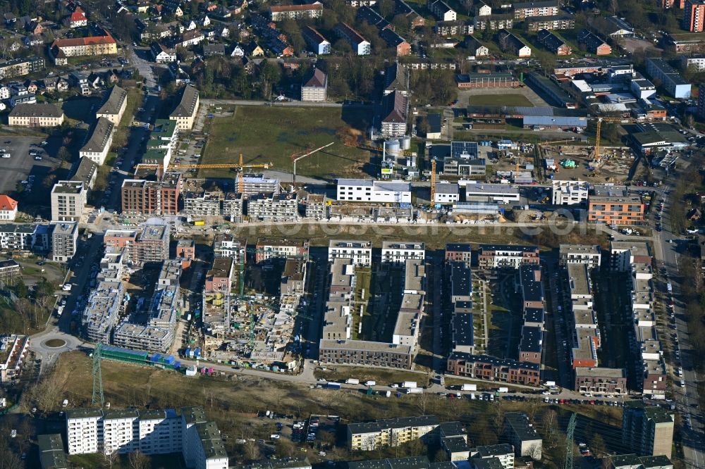 Aerial photograph Hamburg - Construction site to build a new multi-family residential complex on Kaskadenpark - Wilsonstrasse - Charlotte-Muegge-Weg - Zur Jenfelder Au in the district Billstedt in Hamburg, Germany