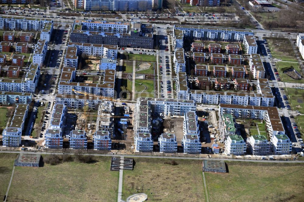 Aerial photograph Berlin - Construction site to build a new multi-family residential complex between Hasenholzer Allee and the Wiesenpark in the district Marzahn in Berlin