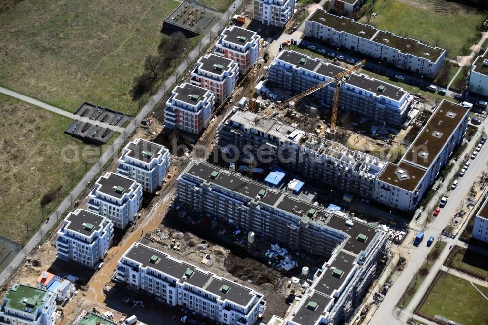 Aerial photograph Berlin - Construction site to build a new multi-family residential complex between Hasenholzer Allee and the Wiesenpark in the district Marzahn in Berlin