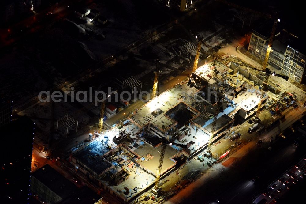 Aerial image München - Night view of construction site to build a new multi-family residential complex on Schwabinger Tor along Leopoldstrasse in Munich in the state Bavaria