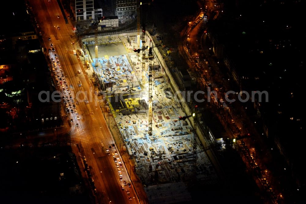 Aerial photograph München - Night view of construction site to build a new multi-family residential complex on Schwabinger Tor along Leopoldstrasse in Munich in the state Bavaria