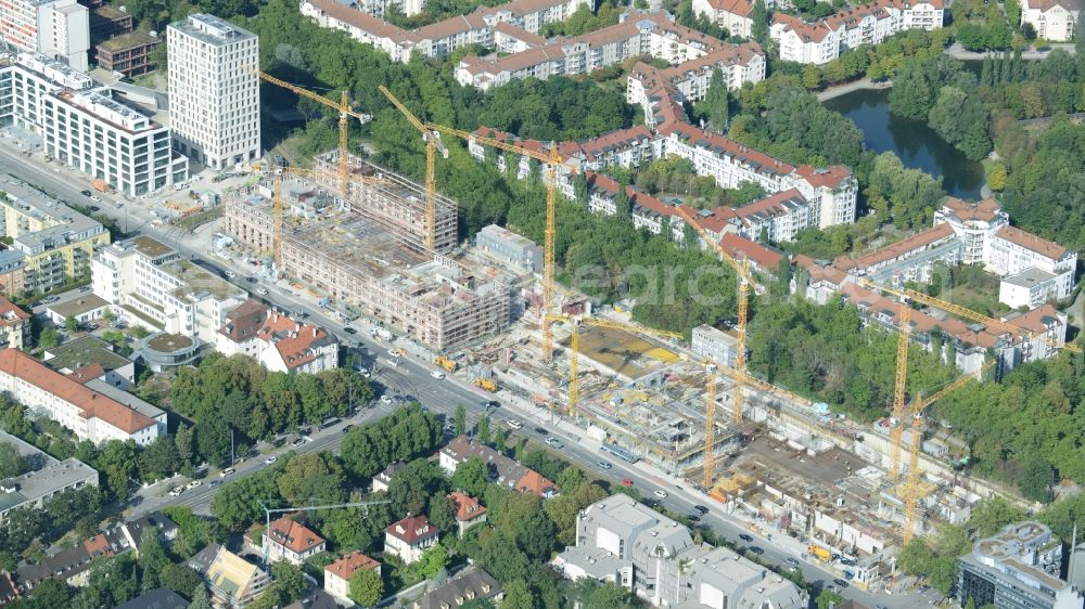 Aerial photograph München - Construction site to build a new multi-family residential complex on Schwabinger Tor along Leopoldstrasse in Munich in the state Bavaria