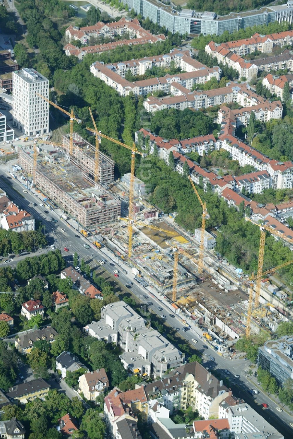 Aerial image München - Construction site to build a new multi-family residential complex on Schwabinger Tor along Leopoldstrasse in Munich in the state Bavaria