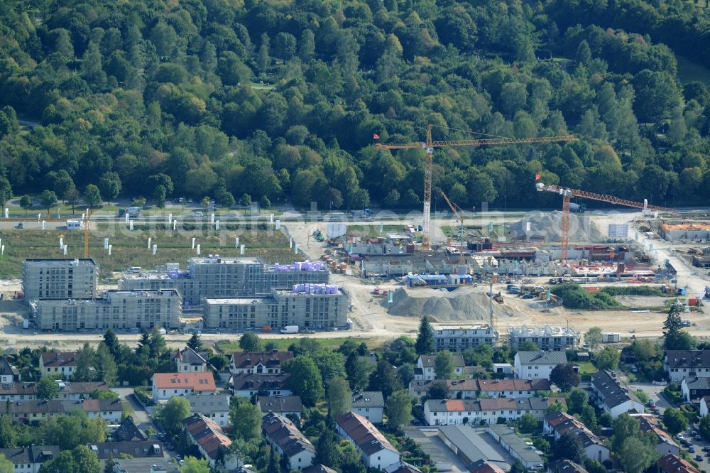 München from the bird's eye view: Construction site to build a new multi-family residential complex der Terrafinanz GmbH & Co. KG im Stadtteil Perlach in Munich in the state Bavaria