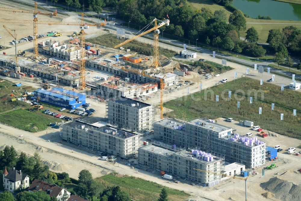 München from the bird's eye view: Construction site to build a new multi-family residential complex der Terrafinanz GmbH & Co. KG im Stadtteil Perlach in Munich in the state Bavaria