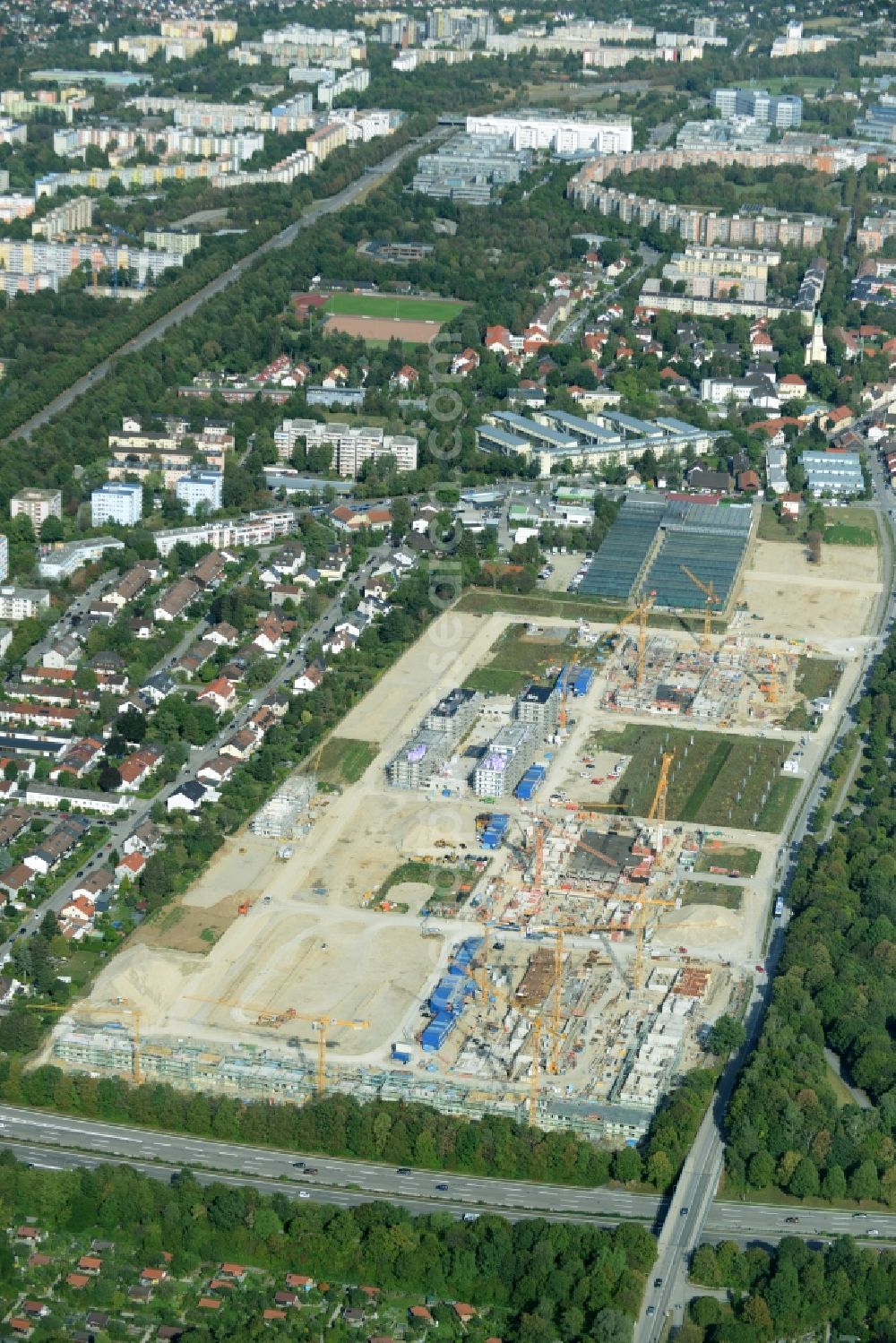 Aerial photograph München - Construction site to build a new multi-family residential complex der Terrafinanz GmbH & Co. KG im Stadtteil Perlach in Munich in the state Bavaria