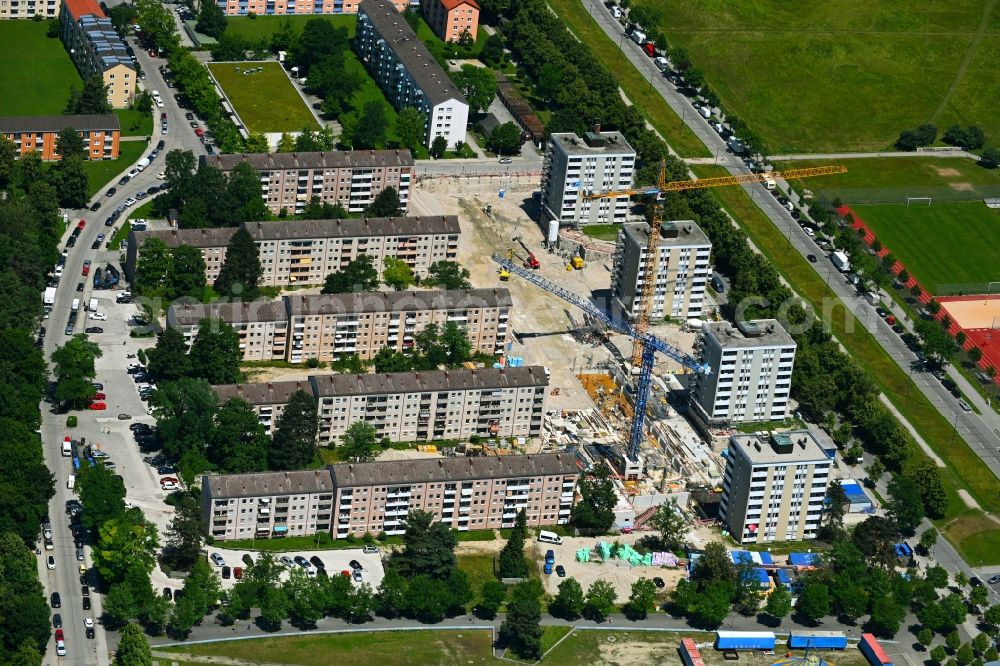 Aerial photograph München - Construction site to build a new multi-family residential complex on Duelferaner in the district Hasenbergl in Munich in the state Bavaria, Germany