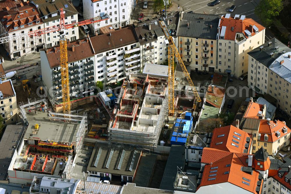 Aerial image München - Construction site to build a new multi-family residential complex on Kapuzinerplatz on street Kapuzinerstrasse in the district Ludwigsvorstadt-Isarvorstadt in Munich in the state Bavaria, Germany