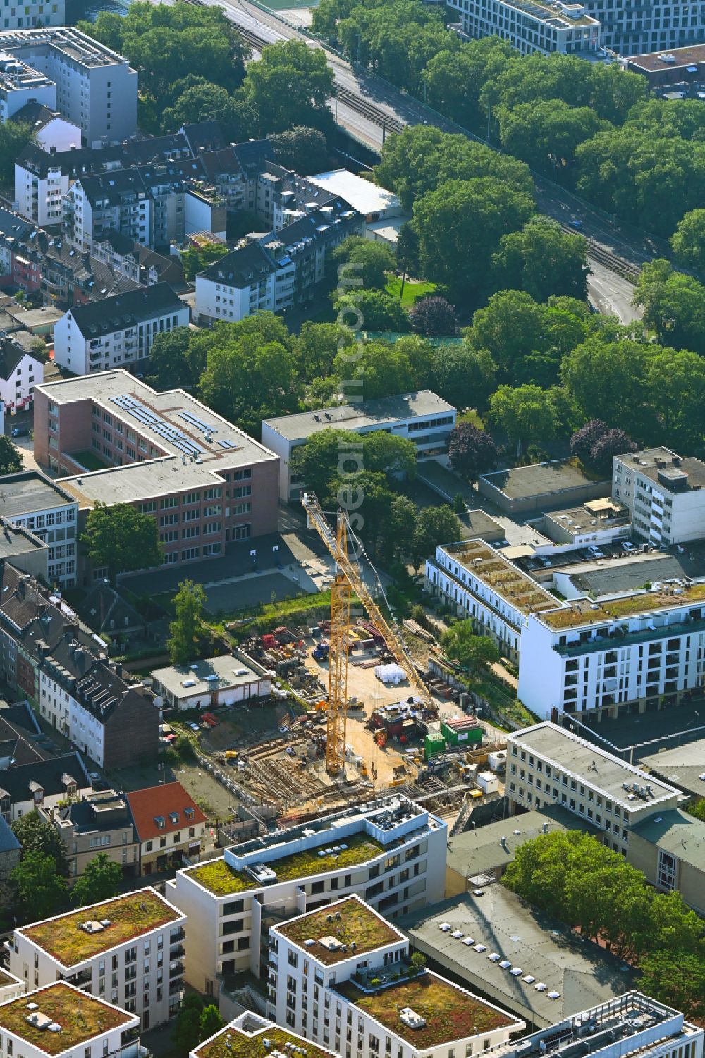 Köln from above - Construction site to build a new multi-family residential complex on street Severinstrasse in the district Altstadt in Cologne in the state North Rhine-Westphalia, Germany