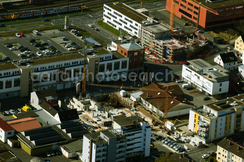 Aschaffenburg from the bird's eye view: Construction site to build a new multi-family residential complex Lange Strasse in Aschaffenburg in the state Bavaria, Germany