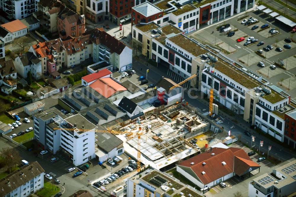 Aerial image Aschaffenburg - Construction site to build a new multi-family residential complex Lange Strasse in Aschaffenburg in the state Bavaria, Germany