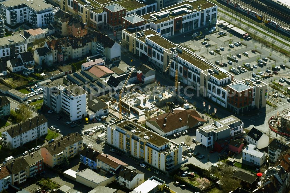 Aschaffenburg from the bird's eye view: Construction site to build a new multi-family residential complex Lange Strasse in Aschaffenburg in the state Bavaria, Germany