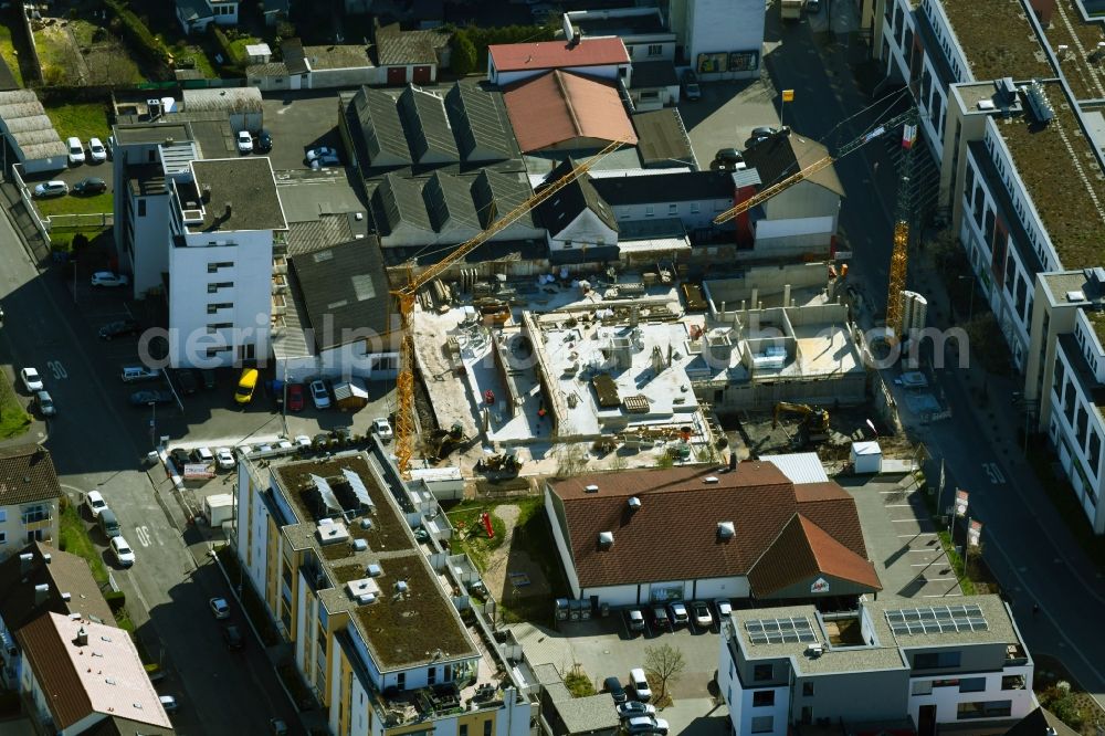 Aschaffenburg from above - Construction site to build a new multi-family residential complex Lange Strasse in Aschaffenburg in the state Bavaria, Germany