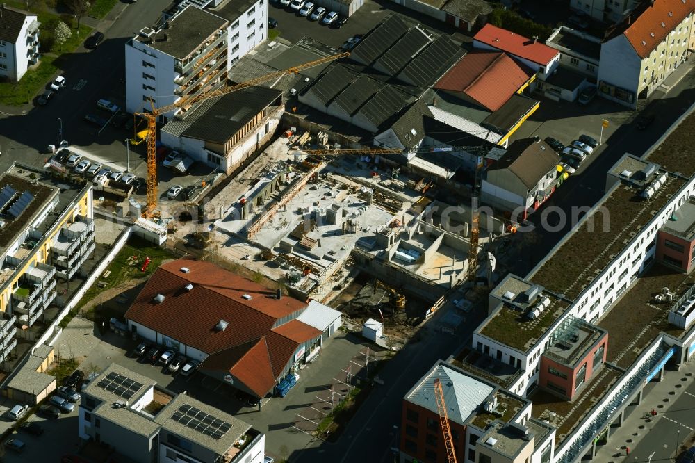 Aerial photograph Aschaffenburg - Construction site to build a new multi-family residential complex Lange Strasse in Aschaffenburg in the state Bavaria, Germany