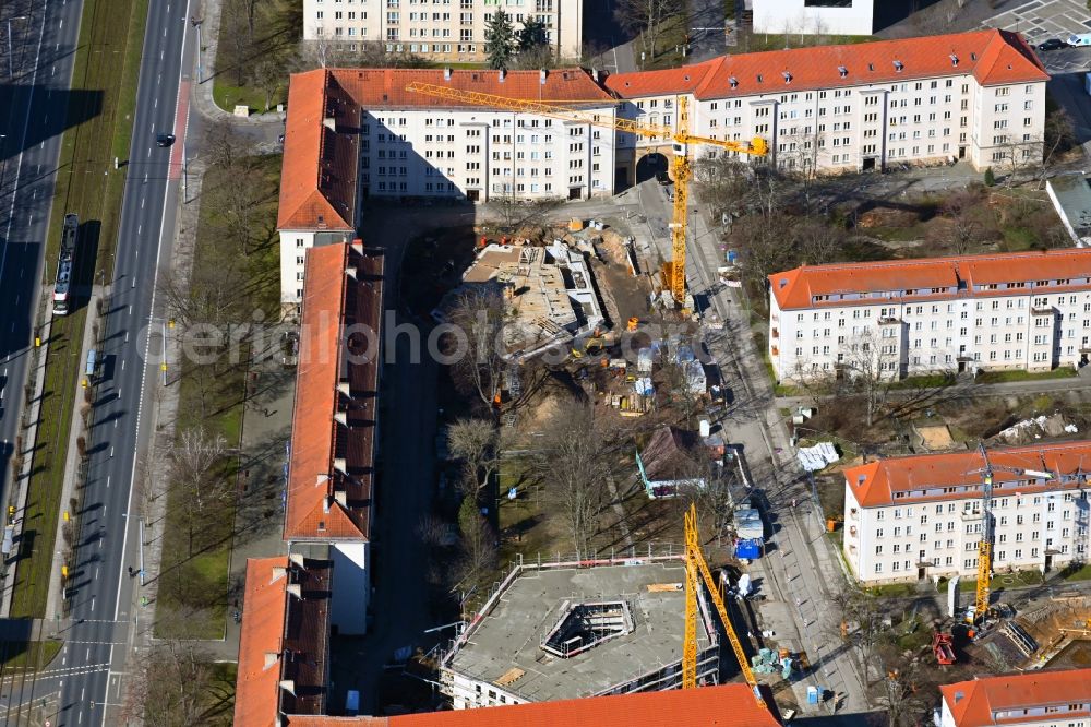 Aerial photograph Dresden - Construction site to build a new multi-family residential complex Seidnitzer Strasse - Grunaer Strasse in the district Pirnaische Vorstadt in Dresden in the state Saxony, Germany