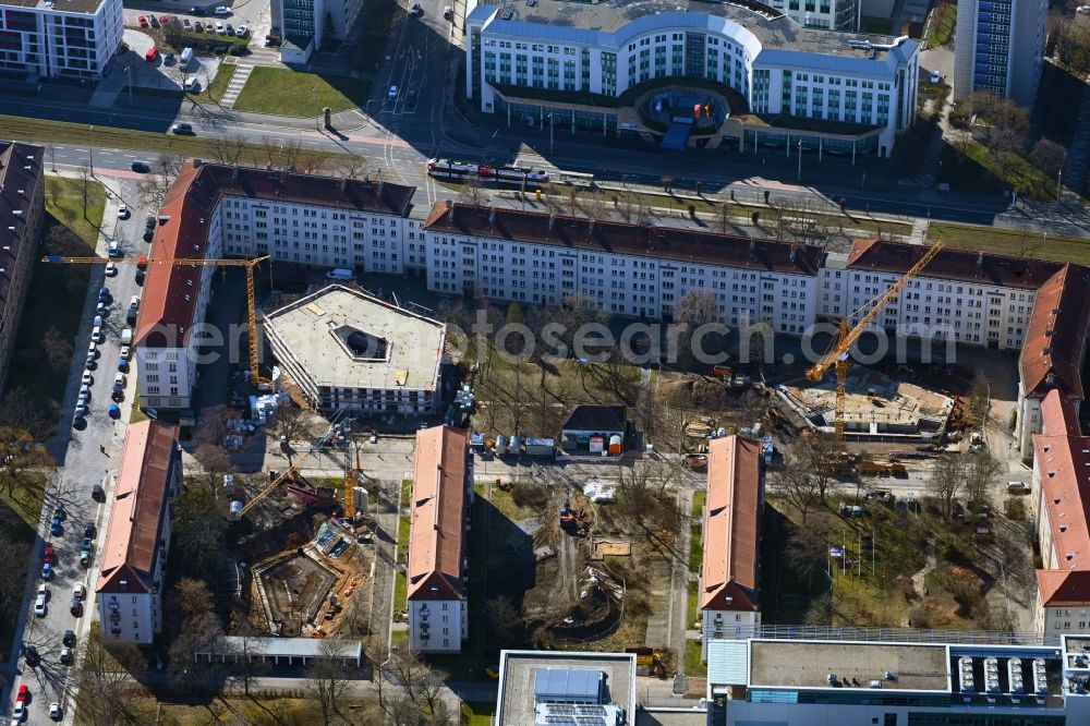 Aerial image Dresden - Construction site to build a new multi-family residential complex Seidnitzer Strasse - Grunaer Strasse in the district Pirnaische Vorstadt in Dresden in the state Saxony, Germany