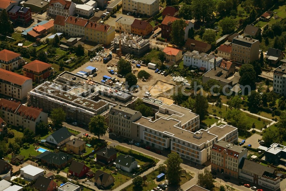 Berlin from the bird's eye view: Residential construction site with multi-family housing development- on the on Semmelweisstrasse in the district Altglienicke in Berlin, Germany